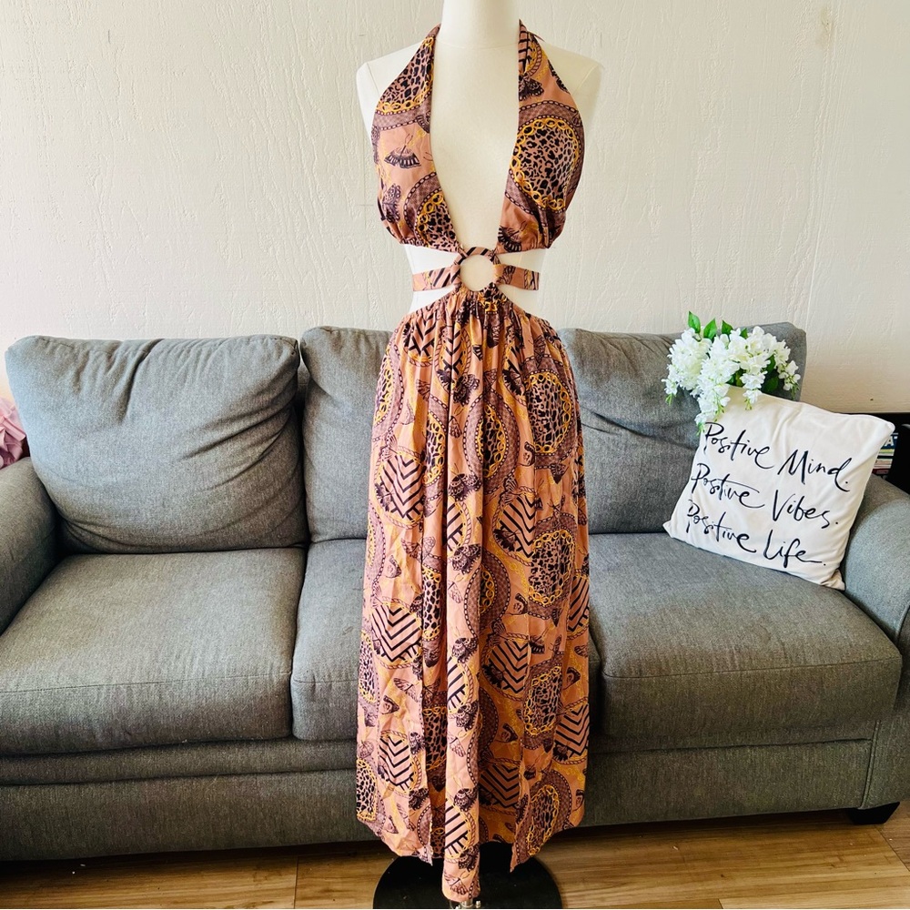 Boho Double Slit Halter Maxi Dress